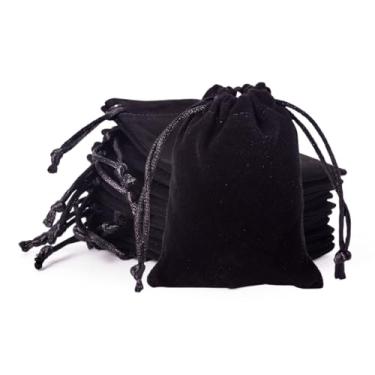 Imagem de 20 peças de sacos de veludo pretos com cordões de 15 x 12 cm, bolsas de joias de tecido de veludo, bolsas de armazenamento para presente para festa de casamento, Natal, embrulhos de lembrancinhas