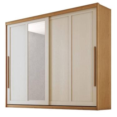 Imagem de Guarda Roupas Casal 2 Portas De Correr Com Espelho 100% Mdf 6 Gavetas Firenze Madeirado / Areia