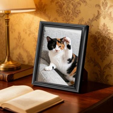 Imagem de Porta-retratos de 8,9 x 12,7 cm com borda fina para fotos de família, estilo clássico, moderno, suporte de plástico composto para decoração de casa e escritório (preto)