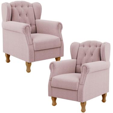Imagem de Kit 02 Poltronas Decorativa Para Sala De Estar Yara P02 Bouclê Rosê - Lyam Decor