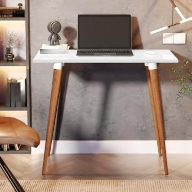 Imagem de Escrivaninha Mesa de Computador Classic 80x50cm – Estilo Retrô com Pés de Madeira Maciça | Mesa para Escritório, Estudo e Quarto – 4 Cores(Branco Brilho)
