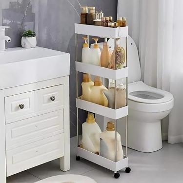 Imagem de Carrinho Organizador Multiuso 4 Andares com Rodinhas | Prateleira de Armazenamento para Cozinha, Banheiro e Escritório | Estrutura Reforçada e Compacta(Branco,KIT 3 CARRINHOS P+M+G)