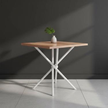 Imagem de Mesa Pequena Quadrada 75x75 De Cozinha Sem Cadeiras - Branco E Carvalho