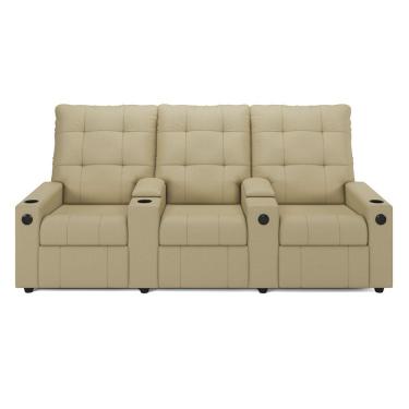 Imagem de Poltrona Reclinável Para Cinema Parma 3 Lugares Baú Usb Veludo Bege Fh1 - D'rossi