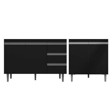 Imagem de Balcão Gabinete Pia 120Cm E Armário Para Cooktop Preto