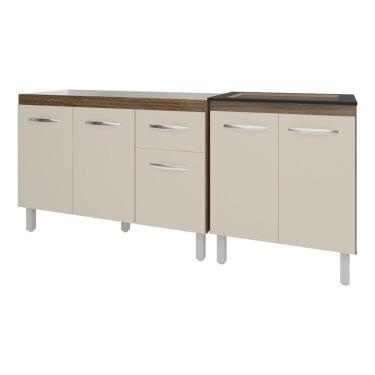 Imagem de Armário Cozinha Gabinete Pia De 120 Cm Aline E Balcão Fran Para Cooktop 4 Bocas Savana Off White