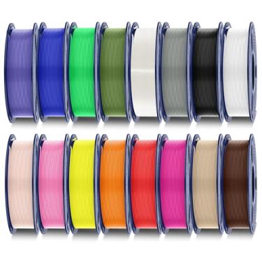 Imagem de SUNLU Pacote de filamento PETG 16 cores multicolorido, filamento de impressora 3D PETG 1,75 mm, embalado individualmente a vácuo, 0,25 kg por carretel, 4 kg no total, 16 unidades. (15 cores sólidas