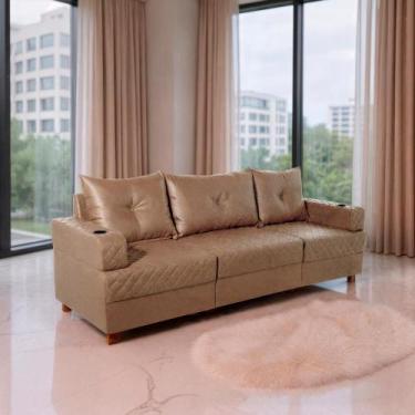 Imagem de Sofá 3 Lugares 2,35m Essenza Living Bom Pastor, Castor Veludo PU