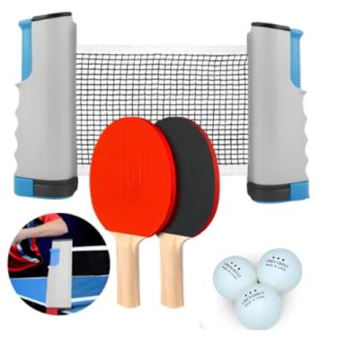 Imagem de Kit de Ping Pong Retrátil-Tênis De Mesa com Rede Ajustável, 2 Raquetes, 3 Bolinhas – Ideal para Mesas Domésticas, Escritórios e Lazer em Família