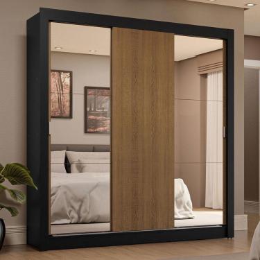 Imagem de Guarda-roupa Casal 3 Portas Correr 4 Gavetas Preto/Rústico