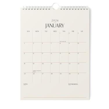 Imagem de Karto Calendário de parede 2026 - vertical 21,5 x 28 cm de janeiro de 2026 a junho de 2027 - Aumente sua produtividade e planejamento fácil com o calendário mensal estético - Bege