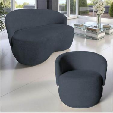Imagem de Kit Namoradeira + Poltrona Decorativa Beatriz Orgânica Bouclé Cinza - 