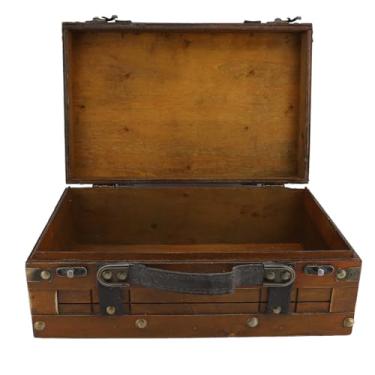 Imagem de Asixxsix Mala de Madeira Vintage, Caixa de Armazenamento Decorativa Com Tampa Articulada e Fechaduras, Baús Rústicos à Moda Antiga para Artesanato, Hobbies Artísticos