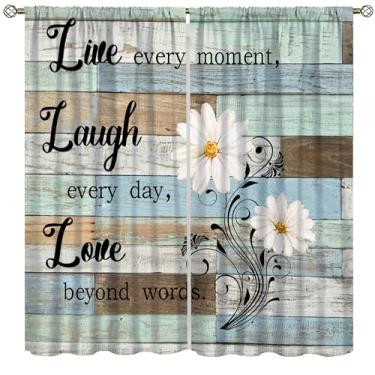 Imagem de wlsgdsg Cortina blackout de borboleta floral, rústica, casa de fazenda, margarida, tábua de madeira, tábua, janela, sala de jantar, sala de estar, cozinha, café, quarto, escritório, decoração, 107 x