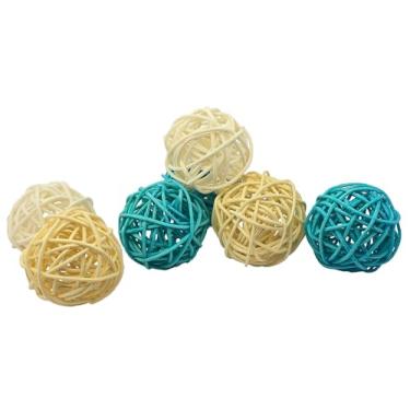 Imagem de NACX Bolas de vime de vime de 50 mm/5 cm, esferas de enchimento de vasos, 24 peças (azul-claro, cor de madeira, branco)