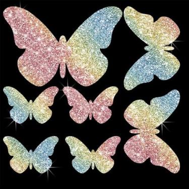 Imagem de Adesivo de decalque brilhante de PVC brilhante com várias borboletas brilhantes para carros, laptops, motocicletas, parede, janela, bagagem, capa de arranhão, porta, multisuperfície (colorido)