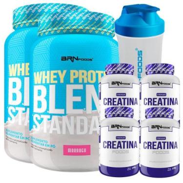 Imagem de Kit 2 Whey Protein Blend 900G+ 4X Creatina Foods 100G 600Ml - Brn Food