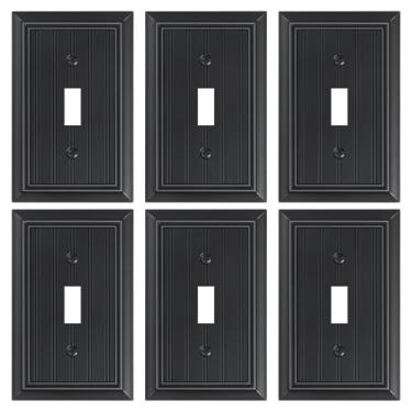 Imagem de Pacote com 6 placas clássicas para interruptores de luz, placa decorativa de fibra de bambu natural durável, preto fosco, placa de parede de 1 grupo