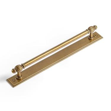 Imagem de Goo-Ki Puxadores de armário com placa traseira/base 7,56" (192 mm) c-c - pacote com 2 puxadores de gaveta de latão antigo vintage com espaçador ferragem de barra de liga de zinco