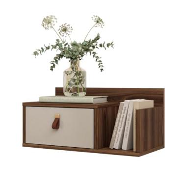 Imagem de Mesa De Cabeceira Suspensa Móveis Moderno Design Nicho Compacta Decore Prateleira Quarto Cama Casa (Castanho/Off White)