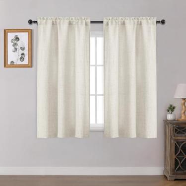 Imagem de OWENIE Cortinas curtas naturais para janela pequena, 113 cm de comprimento, conjunto de 2 painéis para quarto, sala de estar, banheiro, armário, porão, cortinas de cozinha curtas texturizadas com