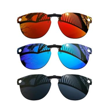 Imagem de MYCOURAG 3 pares de lentes polarizadas com proteção UV para óculos de sol Oakley Meta HSTN OW8002 51 mm - preto sólido + azul gelo + vermelho fogo