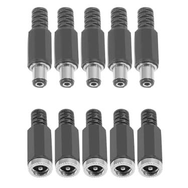 Imagem de 5 pares de soquete CC 5,5 mm x 2,1 mm fêmea DC barril jack solda conectores CC 5,5 x 2,1 mm plugue de alimentação DC macho fêmea soquete porca montagem em painel conector adaptador de alimentação CC