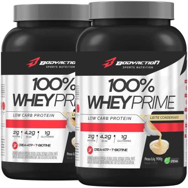 Imagem de 2x Whey 100% Proteína Prime Low Carb Pote 900g - Body Action Sabor Leite Condensado