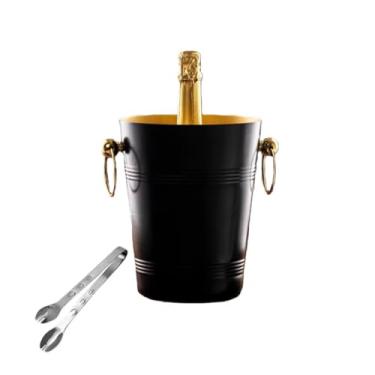 Imagem de Balde de gelo de aço inoxidável bicamada preservação do calor isolamento frio bonito KTV champanhe vinho tinto cerveja gelo bloco de gelo balde comercial (preto, brincos de ouro)