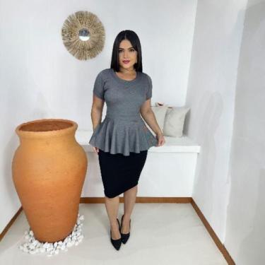 Imagem de Blusa Peplum Moda Evangélica Feminina - MISS FLOWER, Cinza, PP, MALHA 