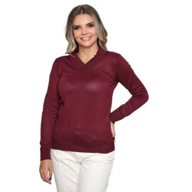 Imagem de Blusa Feminina Gola V Tricot Lã Inverno Com Elastano Basica - SP/CXX, 