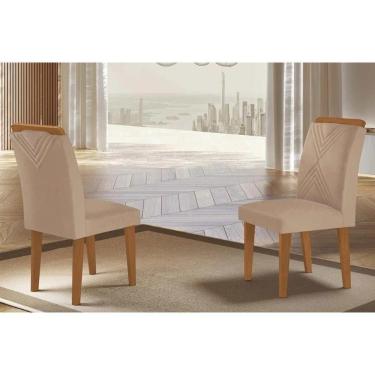 Imagem de Kit 2 Cadeiras De Cozinha Amsterdã 2 Un Madeira Capuccino Linho Bege Turim Rufato