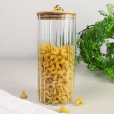 Imagem de Pote de vidro com tampa de bambu herméticos 1050ml Canelado Redondo Po