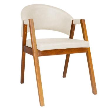 Imagem de Cadeira De Jantar Estilo Poltrona Madeira Maciça Couríssimo - 7 Decormoveis - Bege
