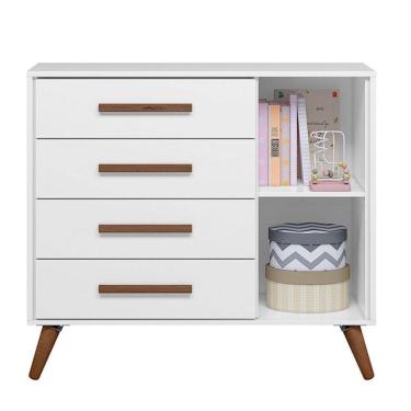 Imagem de Cômoda Sapateira Infantil 1 Porta 4 Gavetas Q Encanto Retrô Branco