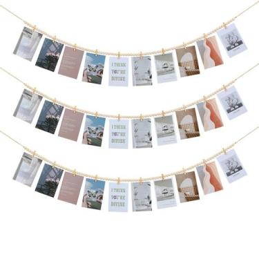 Imagem de Display fotográfico suspenso KLOGTSIND Boho Wooden Bead, pacote com 3