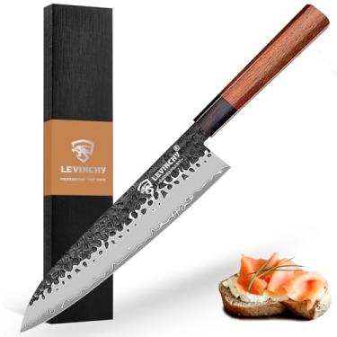 Imagem de Faca de cozinheiro LEVINCHY 8 polegadas profissional japonesa Damasco aço inoxidável faca lâmina afiada, excelente retenção de borda, resistente a manchas e corrosão, ergonômica, alça premium antiderrapante, 7" Santoku Knife Damascus & G10, 7"