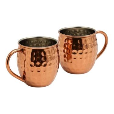 Imagem de Conjunto de duas Canecas Moscow Mule Inox Rose 470ml Martelada Resistente Cor Cobre Ideal para Servir Drinks com Estilo e Elegância em Qualquer Ocasião