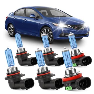 Imagem de Lâmpadas de halogêneo super brancas 6000K para Honda Civic 2006-2013, farol alto 9005 + farol baixo 9006 + lâmpadas de neblina H11 conjunto completo de substituição de farol de iluminação, pacote com