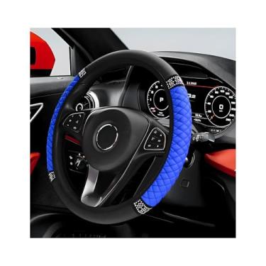 Imagem de ZNDAW Capa de volante de carro brilhante, protetor de volante de couro macio com strass, antiderrapante, universal, para mulheres e meninas (azul)