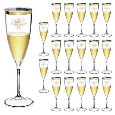 Imagem de Taça Espumante Boas Festas 170ml Borda Dourada Acrílico - 18pçs - NEOP