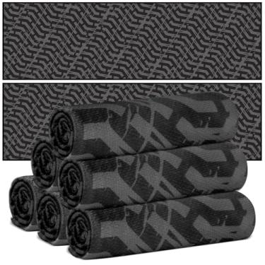 Imagem de Pacote com 6 toalhas pretas refrescantes para carros de corrida toalhas esportivas decoração de festa de corrida 101,6 cm x 30,5 cm pista de pneu de carro toalha fria respirável toalhas pretas para