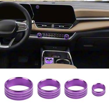Imagem de Para Chevy Equinox 2025 2026 acessórios interiores AC ar condicionado volume interruptor de mudança de marchas botão tampa anel botão de acionamento acabamento liga de alumínio (roxo)