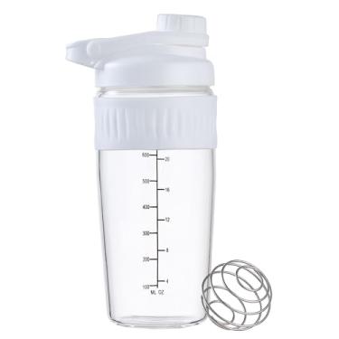 Imagem de Coqueteleira de vidro de 680 g, vidro borossilicato de proteína em pó para academia, treino, misturas, para misturas de proteínas com bola de mistura (B-WHITE, 1)