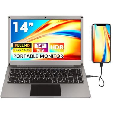 Imagem de Monitor portátil com teclado, portátil 1080P FHD de 14 polegadas, compatível com Raspberry Pi/Mini PC/telefone/PC/consola de jogos, CrowView Note bateria integrada com adaptador RPi5 (cabo tipo C