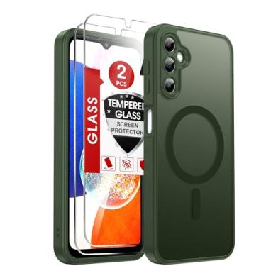 Imagem de LeYi Capa para celular Galaxy A14-5G: Capa compatível com Samsung Galaxy A14 5G com protetor de tela 2X, carregamento sem fio, fosco, translúcido, macio e à prova de choque, fundo para A 14, verde