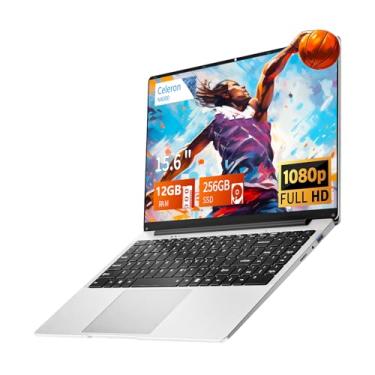 Imagem de Laptop para jogos, laptops tradicionais de 15,6 polegadas N4000, laptop com 12 GB de RAM, SSD de 256 GB, Netbook WiFi 5 Mini-HDMI abertura de ângulo 180 BT5.0, USB3.0, laptop fino e leve para
