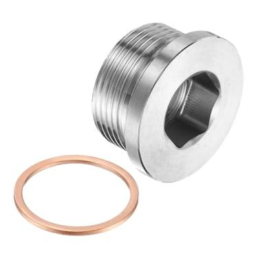 Imagem de PATIKIL Encaixe de plugue de tubo métrico M36 x 2, conector adaptador de tubo de soquete de cabeça hexagonal interno de aço inoxidável 304 com arruela de cobre para vedação de óleo e gás água