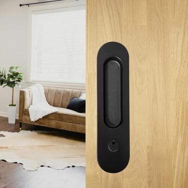 Imagem de Kindoodos Fechadura de porta de bolso com chave privacidade maçaneta de bolso ferragens com fechadura para banheiro quarto invisível oval puxar móveis ferragens (preto fosco 7 polegadas)