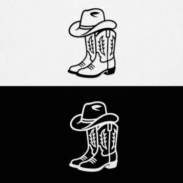 Imagem de Sem fundo - Adesivo de carro à prova d'água de botas de caubói design adesivo para decoração rústica e decorações de casa com tema ocidental (1 preto, 1 branco, 4,8" x 16,8") |K17562BW